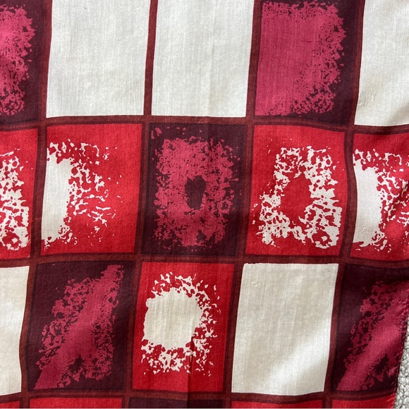 Vintage Silk Red Block Design Scarf - Picture 2 of 5